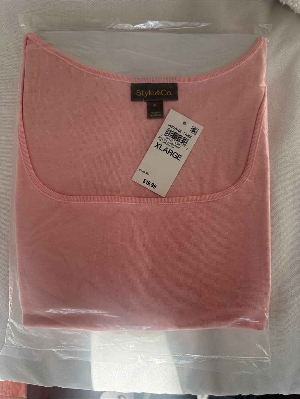 Pink Square Neck Tank Top - XL